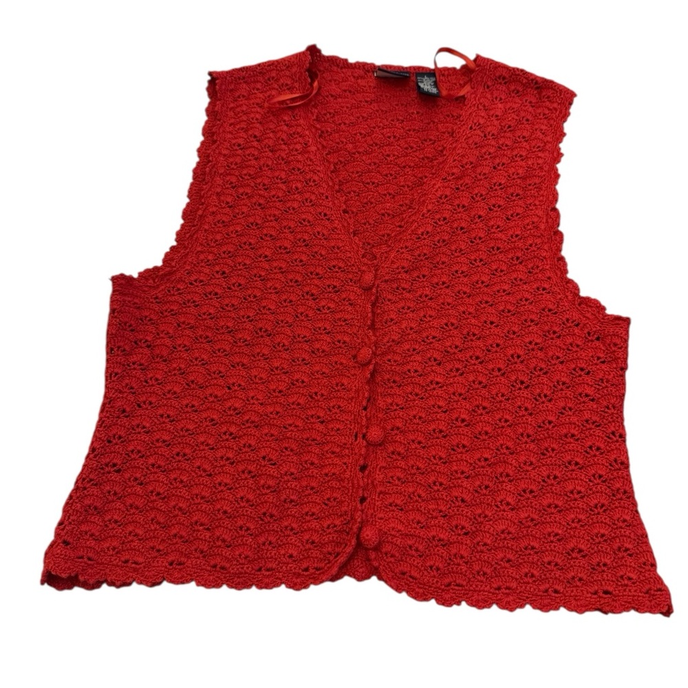 Lizsport Vintage Hand Crocheted Linen Cotton Vest Large - Picture 2 of 13